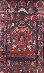 Buddha, der die Praxis des Almosenempfangs einführt, aus 