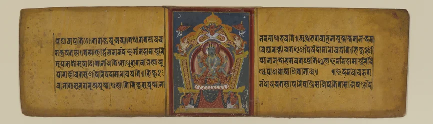 Seite aus einem buddhistischen Manuskript, die eine der Pancharaksha-Göttinnen darstellt, 16.-17. Jahrhundert