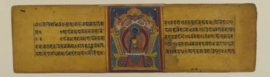 Seite aus einem buddhistischen Manuskript mit einer Illustration von Akshobhya, 16.-17. Jahrhundert