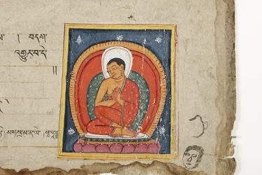 Seite aus einem buddhistischen Manuskript, möglicherweise aus dem Mahashitalanika, ca. 1400