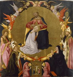Die Krönung der Jungfrau mit Engeln und vier Heiligen, um 1470-75