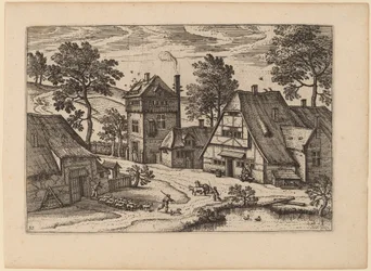 Dorf mit Teich