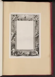 Randillustration mit Putti, die Opfergaben an Gott ernten