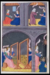 Arachne fordert Pallas heraus und wird zur Spinne, aus Metamorphosen 6 von Ovid, 1479