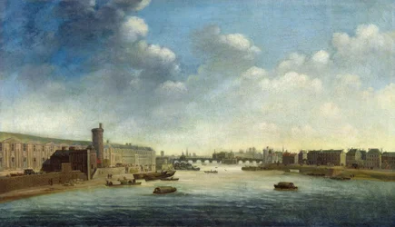 Die Seine vom Barbier-Brücke flussaufwärts, der Louvre