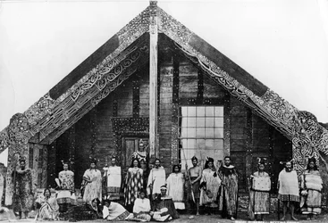 Maori Runanga oder Versammlungshaus, ca. 1863-80