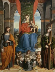 Madonna und Kind mit dem heiligen Jakobus von Galicien und der heiligen Helena