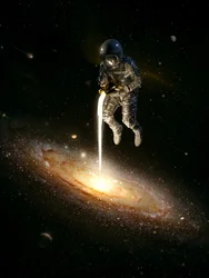 Astronaut füttert Galaxie