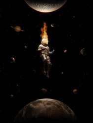 Brennender Astronaut im Weltraum