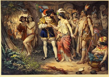 Der Maya-Häuptling Zingari stellt seine Schwester Hernan Cortes vor