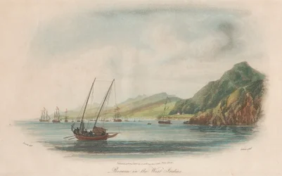 Satz von zehn: 1. Sir John Moores Angriff vor Basse Terre Guadaloupe. 2. Rouseau in den Westindischen Inseln. 3. Guanahani oder Cat Island. ....