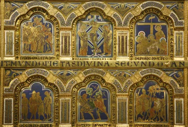 Der Verduner Altar von Nikolaus von Verdun (ca.1130/50-1205) fertiggestellt 1181, Klosterneuburg, Österreich, emaillierte Tafeln