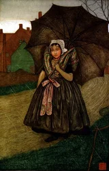 Niederländisches Mädchen im Regen