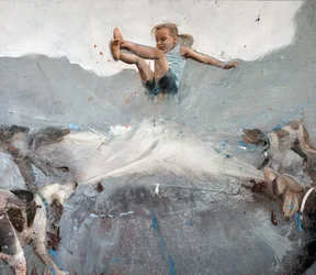 Mädchen springt mit Hunden, 2023