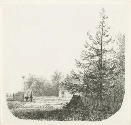 Waldreiche Landschaft mit einem Storchennest