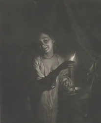 Junge Frau hält eine Kerze in einem Schlafzimmer, 1690-1715