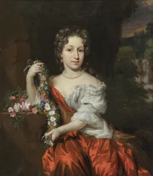 Porträt einer jungen Frau mit einem Blumenkranz