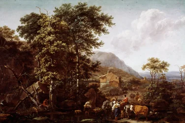 Landschaft und Tiere. Gemälde von Nicolaes Berchem (1620-1683), niederländischer Maler