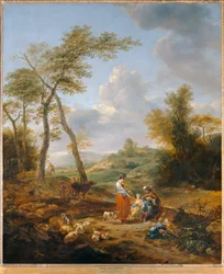 Landschaft mit Elkana und seinen zwei Ehefrauen Anna und Pennina