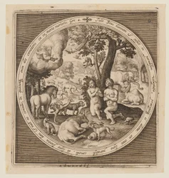 Adam und Eva im Paradies, aus Die Schöpfung bis zur Vertreibung aus dem Paradies
