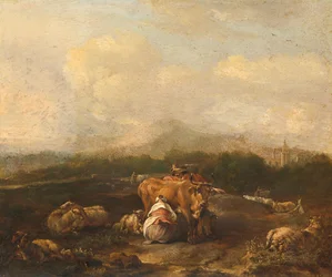 Italienische Landschaft mit Vieh