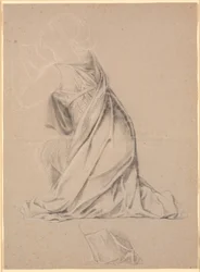 Studie zur knienden Figur, die Holstein auf dem Christian I-Bild in Christiansborg symbolisiert