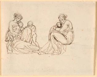 Zwei Entwürfe einer Mutter mit kleinen Kindern im Arm