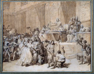 Französische Revolution: Der Nationalkonvent beschließt am 4/02/1794 (16. Pluviôse Jahr II) in Paris die Abschaffung der Sklaverei in den Kolonien. Tuschzeichnung. Maße: 0,26 x 0,33 m. Paris, Musée Carnavalet
