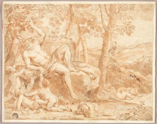 Bacchus und Putti im schattigen Hain