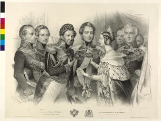 Königin Victoria von England überreicht König Louis Philipp von Frankreich den Hosenbandorden