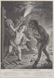 Feier des Friedens, drei Putti mit Feuerwerk, 1745-71