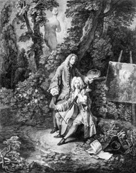 Maler Jean Antoine Watteau (1684-1721) und sein Freund Jean De Jullienne (1686-1766), Gravur von Nicolas Henri Tardieu