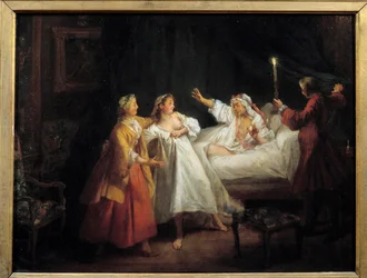 Erzählungen von Jean de La Fontaine: Der bestrafte Gascogner Gemälde auf Kupfer von Nicolas Lancret (1690-1743)