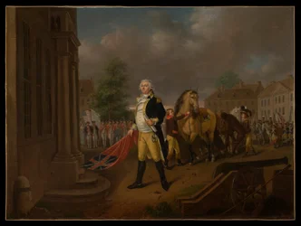 General Humphreys übergibt die in Yorktown eroberten Standarten an die Kongresshalle (Philadelphia)