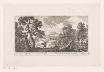 Landschaft mit Mann mit flatterndem Mantel