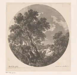Landschaft mit zwei Figuren hinter einem Lasttier