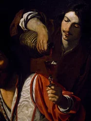 Wein einschenkender Diener, Detail aus dem Treffen der Trinker (Nicolas Tournier, getauft 1590 - vor 1639)
