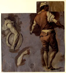 Studie der Anatomie, Armbewegungen und Rücken eines Mannes