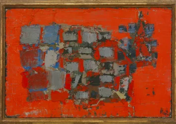 Komposition auf rotem Grund