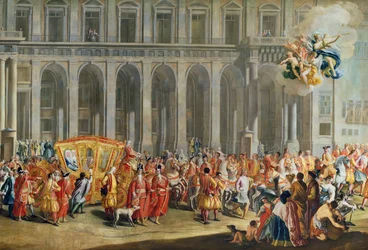 Die Abreise von Alois Thomas von Harrach, Vizekönig von Neapel (1669-1742) vom Palazzo Reale di Capodimonte (Detail)
