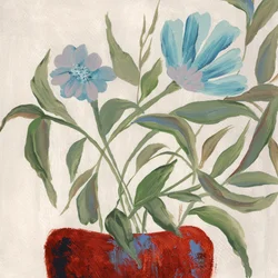 Blaue Blumen Roter Topf