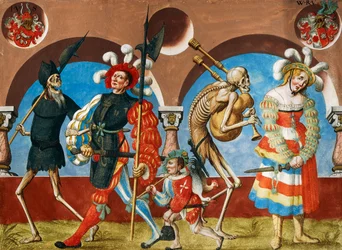 Tod, Söldner und Prostituierte aus dem Totentanz-Zyklus von Albrecht Kauw