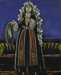 Frau mit einem Lechaki-Seidenschleier