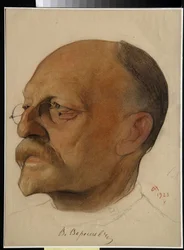 Porträt von Wikenti Wikentjewitsch Smidowitsch, genannt Wikenti Veressaiew (1867-1945), russischer Arzt und Schriftsteller - Zeichnung von Nikolai Andrejewitsch Andrejew (1873-1932)