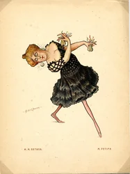 Balletttänzerin Marie Petipa aus: Russisches Ballett in Karikaturen