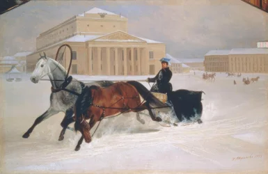 Pferdeschlitten vor dem Bolschoi-Theater in Moskau