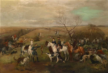 Jagdgesellschaft mit Kaiser Alexander III. und Kaiserin Maria Feodorowna, 1880er Jahre