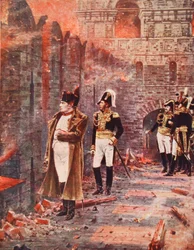 Napoleon betrachtet den Brand von Moskau, Illustration aus „Hutchinsons Geschichte der Nationen“, ca. 1910