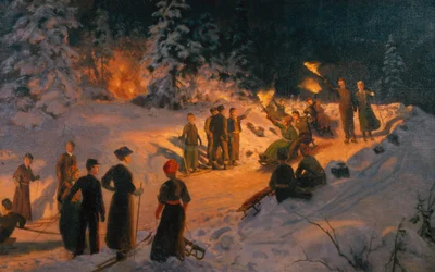 Schlittenfahren mit brennender Fackel in Korketrekkeren