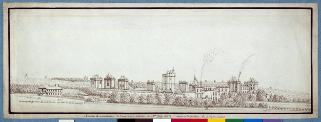 Das Schloss von Vincennes, mit rauchenden Schornsteinen